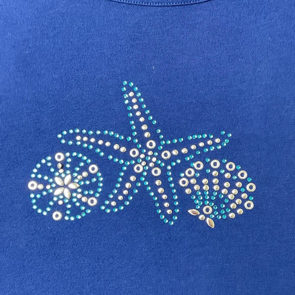 Coral Bay Womens 1X Blue Rhinestone Short Sleeve Casual T Shirt